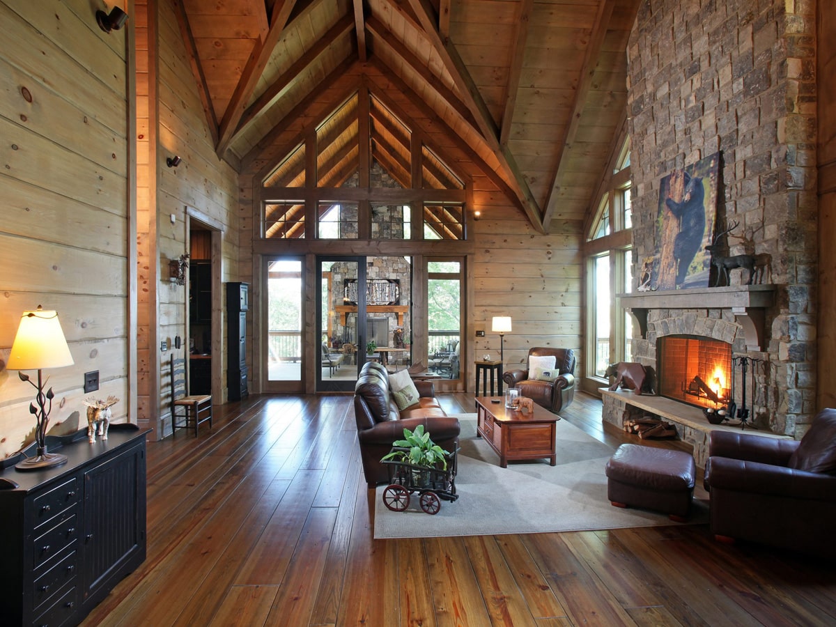 French doors open onto living porch, Big Canoe, Georgia