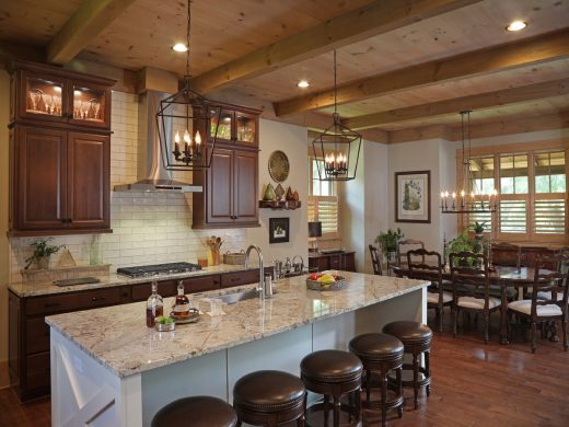 Rustic wood beams frame the ceiling. Blue Ridge, Georgia