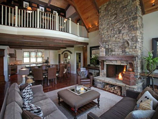 Radiused loft overlooks the great room, Hiawassee, Georgia