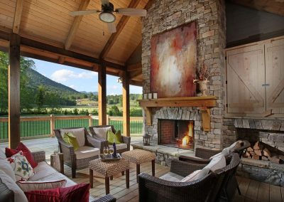 Porch fireplace is directly across from great room fireplace, Hiawassee, Georgia