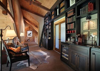 Library loft with built-in bookcases and coffee bar, Hiawassee, Georgia