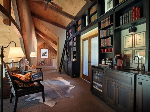 Library loft with built-in bookcases and coffee bar, Hiawassee, Georgia