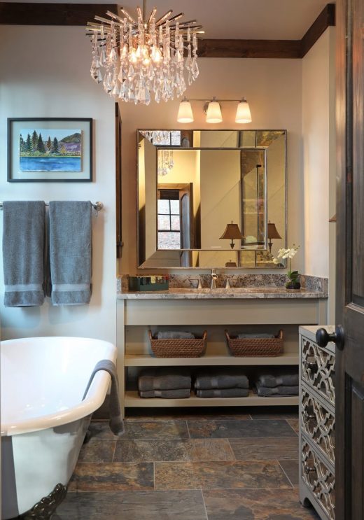 Rustic ensuite bathroom with soaking tub in Jasper, Georgia by Modern Rustic Homes