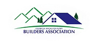 Logo for a Builders Association featuring green mountains, blue houses, and an oval badge with the organization name.